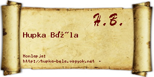 Hupka Béla névjegykártya